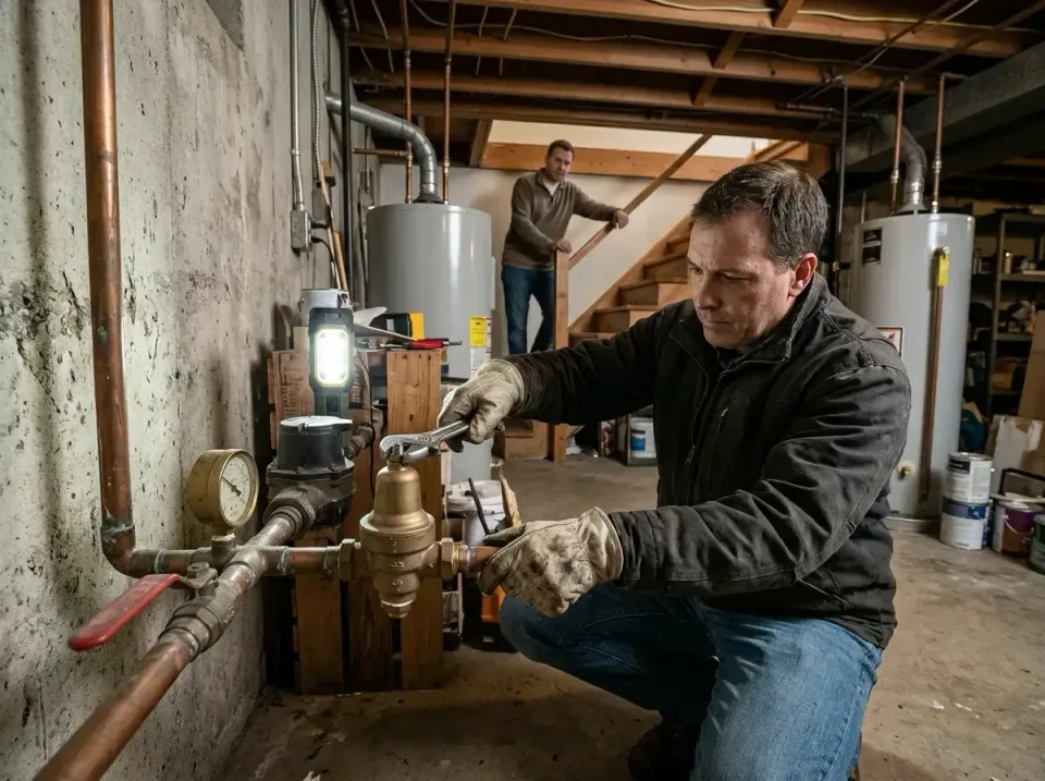Plumber — Basement — Plumber, Assistant, Wrench, Basement, Plumbing